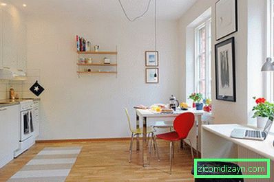 dlouhý hnědý pruhovaný prostor koberce v přední části bílé otevřené kuchyně koncepce pro malý byt prostor prostor