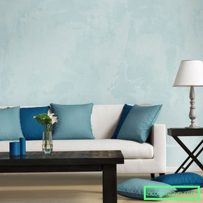 Modrý moderní styl, romantický interiér obývacího pokoje